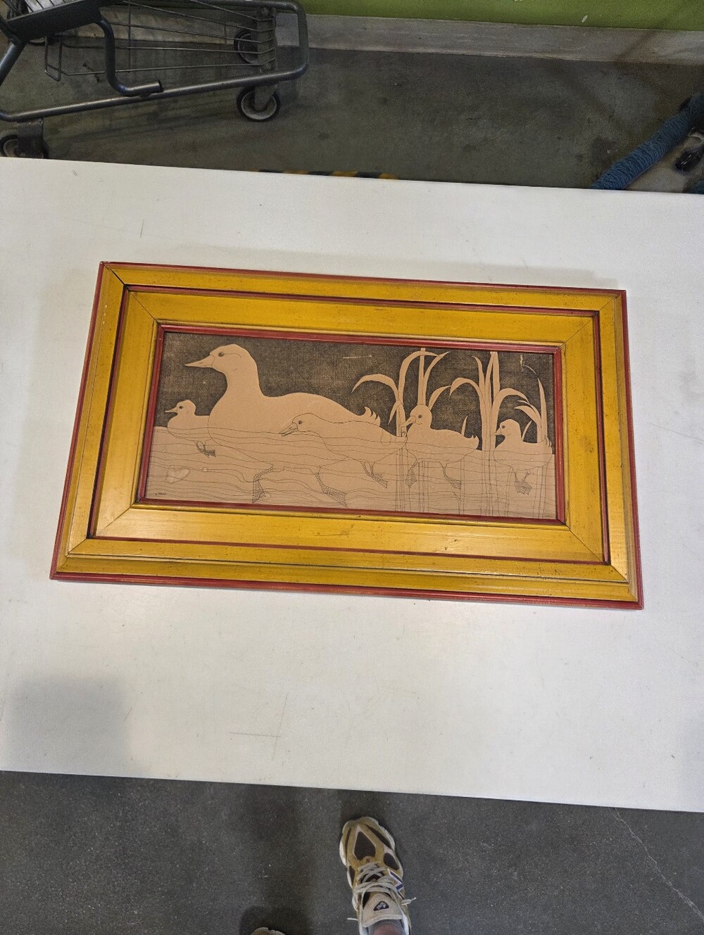 Vintage Yvonne Davis Signed Etching – Ducks & Ducklings in Cattails